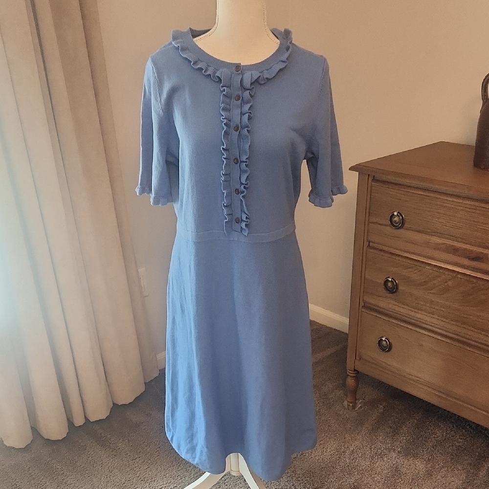 Boden Blue Ruffle-Front Midi Dress